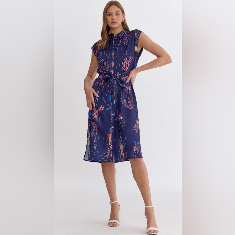 Navy Blue Floral Dress